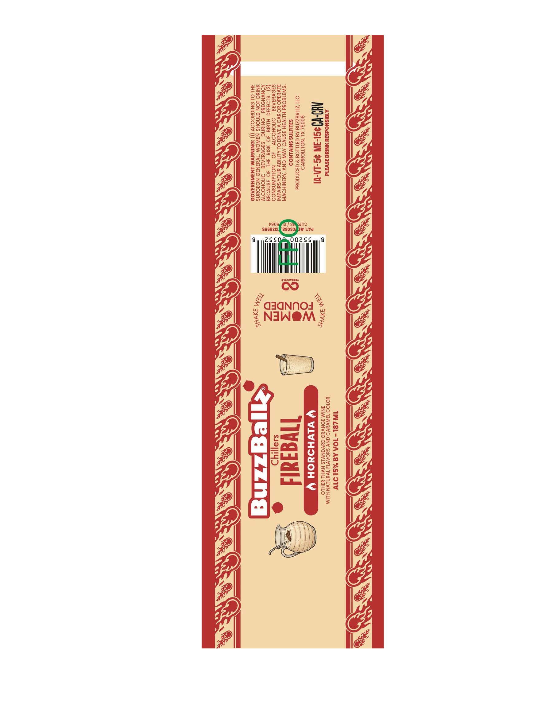 TABC label artwork for BuzzBallz Chillers Fireball Horchata