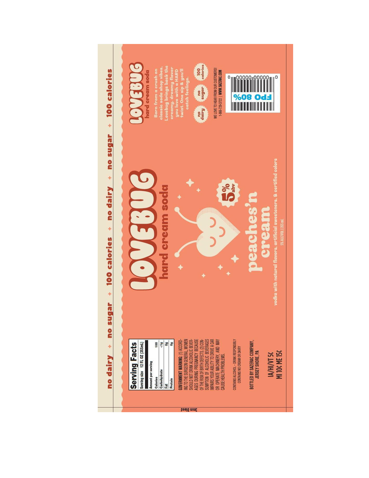 TABC label artwork for Lovebug Hard Cream Soda Peaches'N Cream
