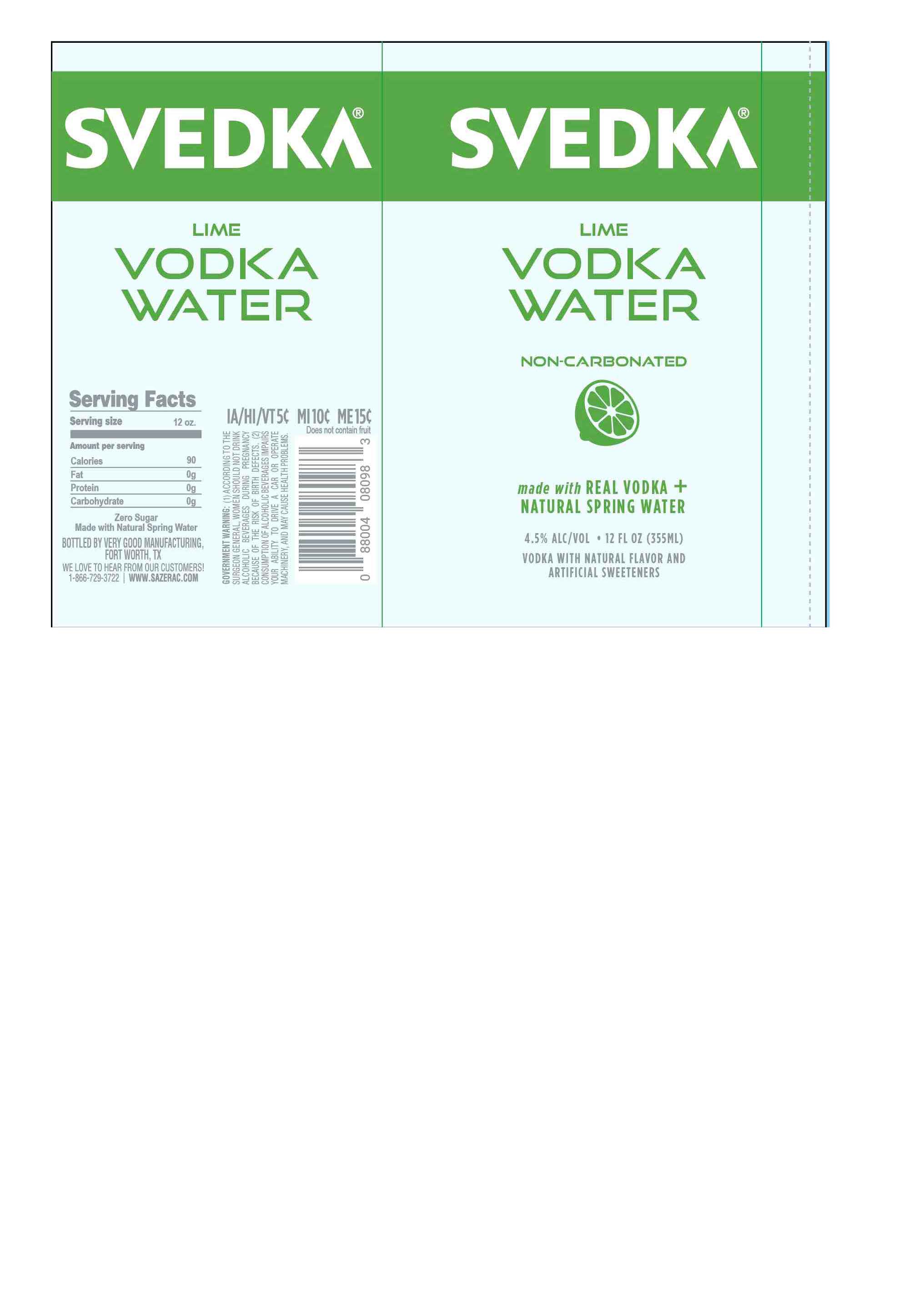 TABC label artwork for Svedka Lime Vodka Water Non-Carbonated