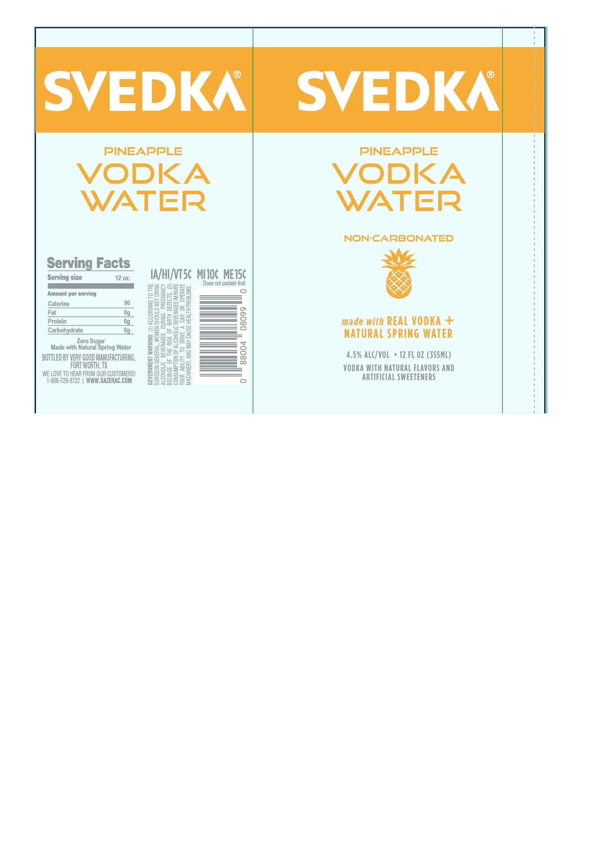 TABC label artwork for Svedka Pineapple Vodka Water Non-Carbonated
