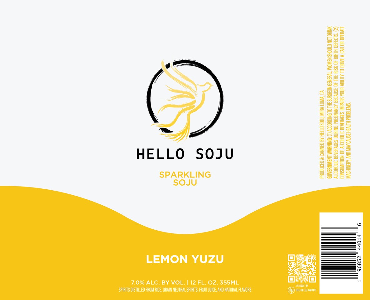 TABC label artwork for Hello Soju Sparkling Soju Lemon Yuzu