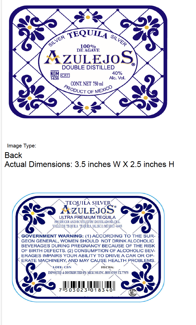 TABC label artwork for Azulejos Blanco Tequila