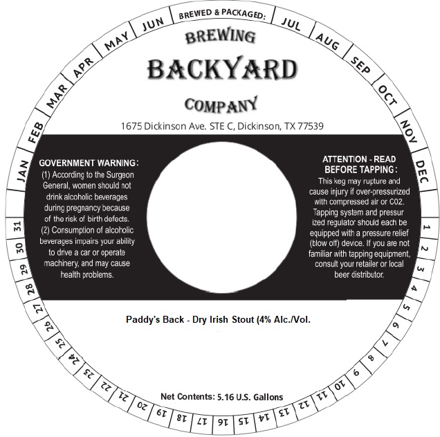 TABC label artwork for Paddy's Back - Dry Irish Stout