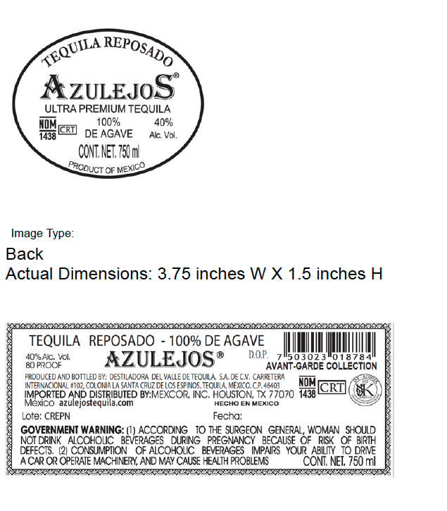 TABC label artwork for Azulejos Avant-Garde Reposado