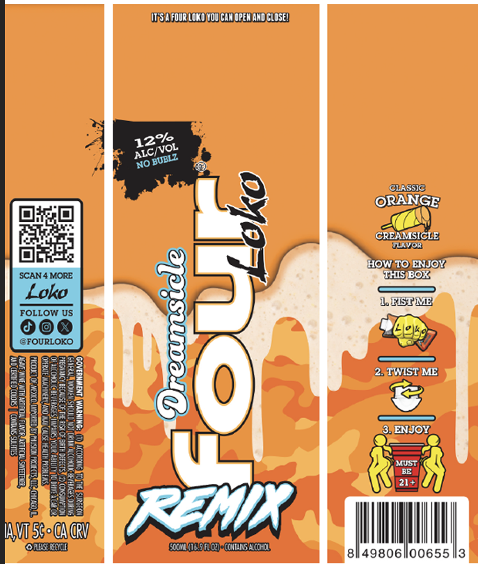 TABC label artwork for FOUR LOKO REMIX - DREAMSICLE