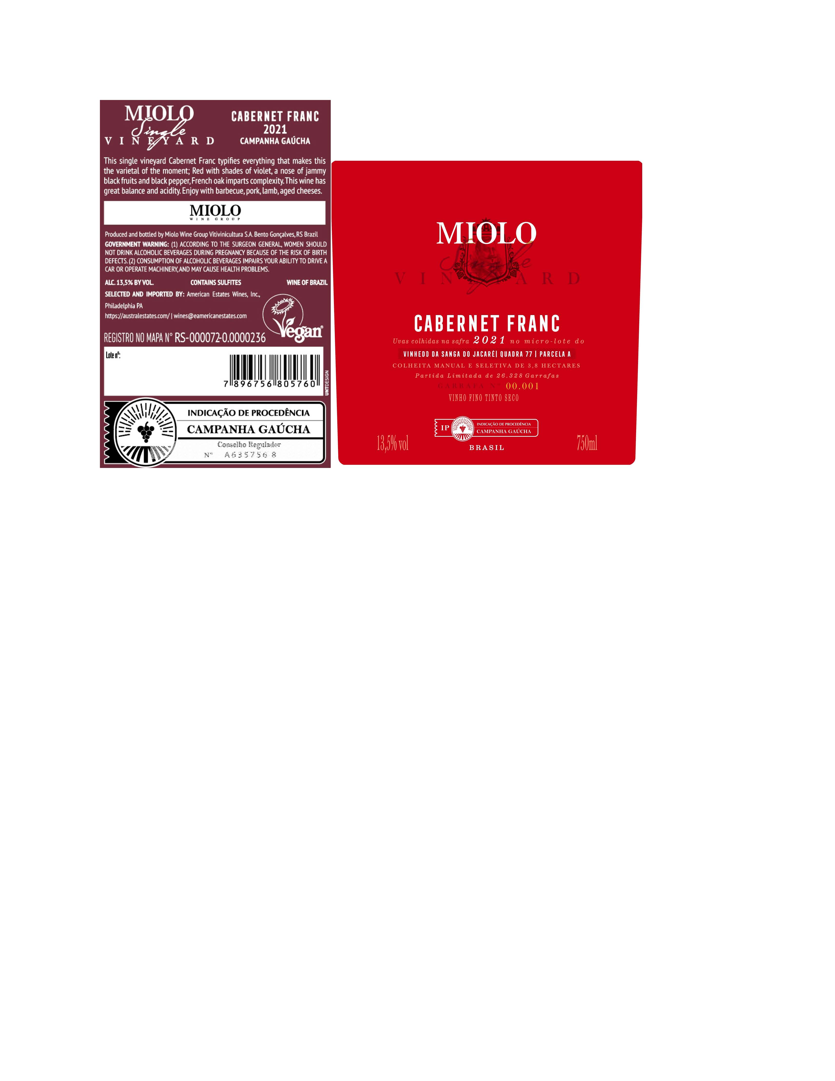 TABC label artwork for Miolo SV Cab Franc