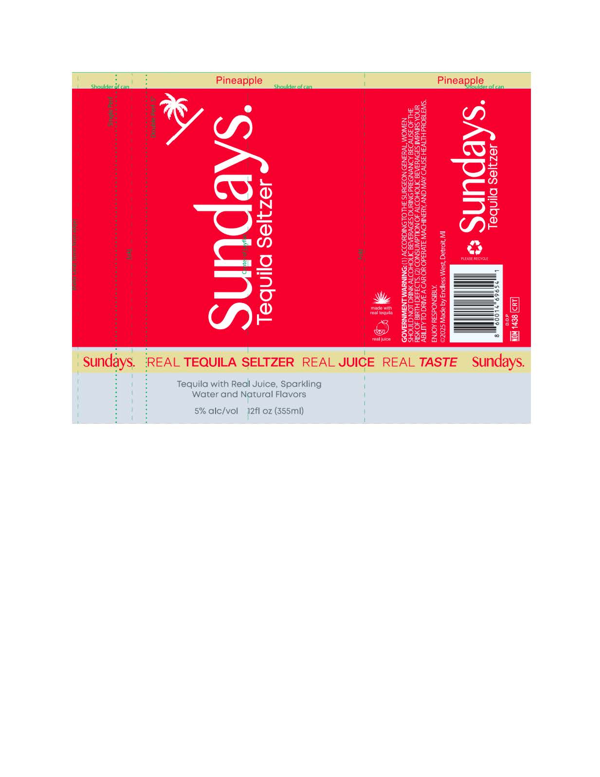 TABC label artwork for Sundays Tequila Seltzer Pineapple