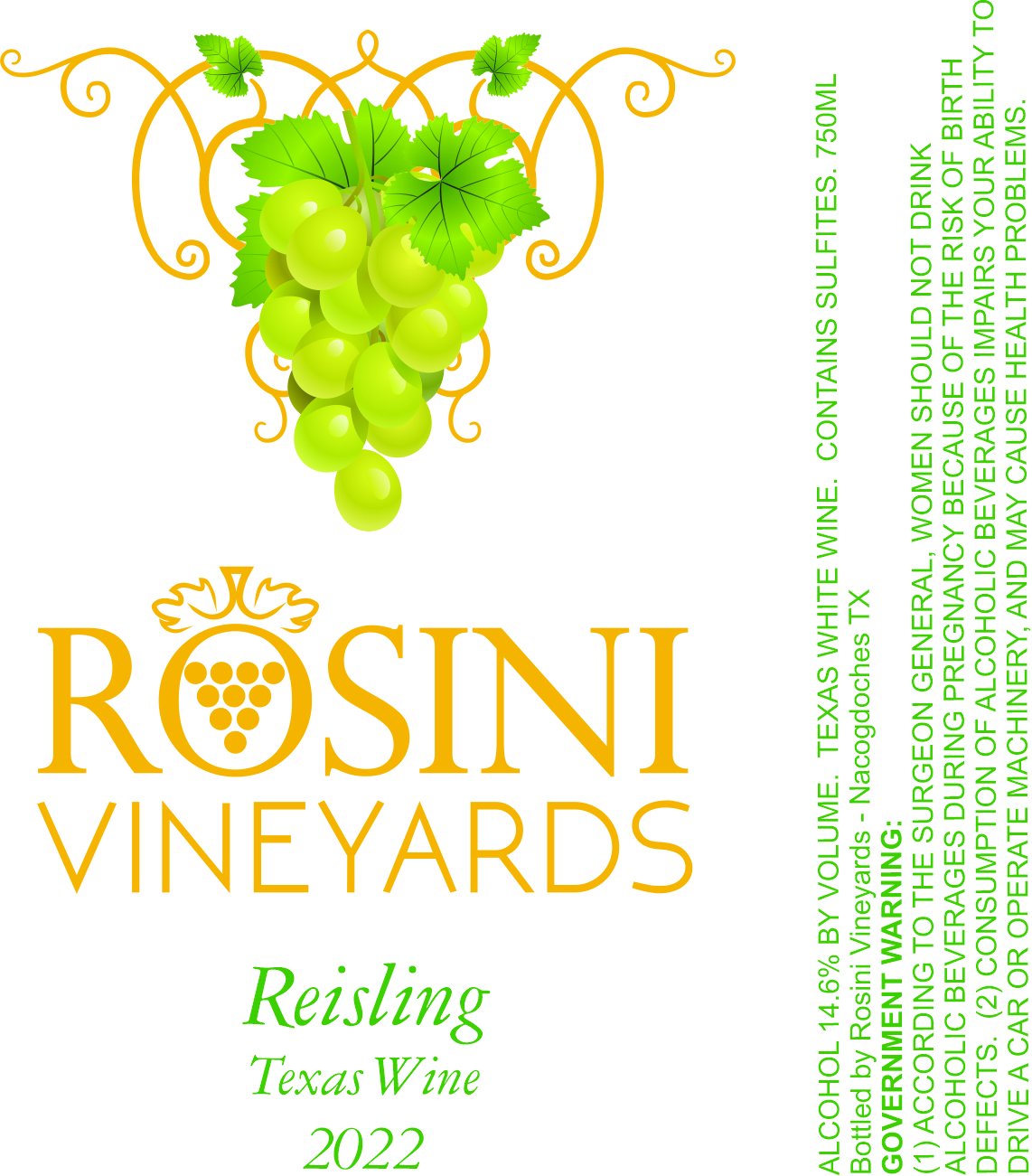 TABC label artwork for ROSINI VINEYARDS RIESLING