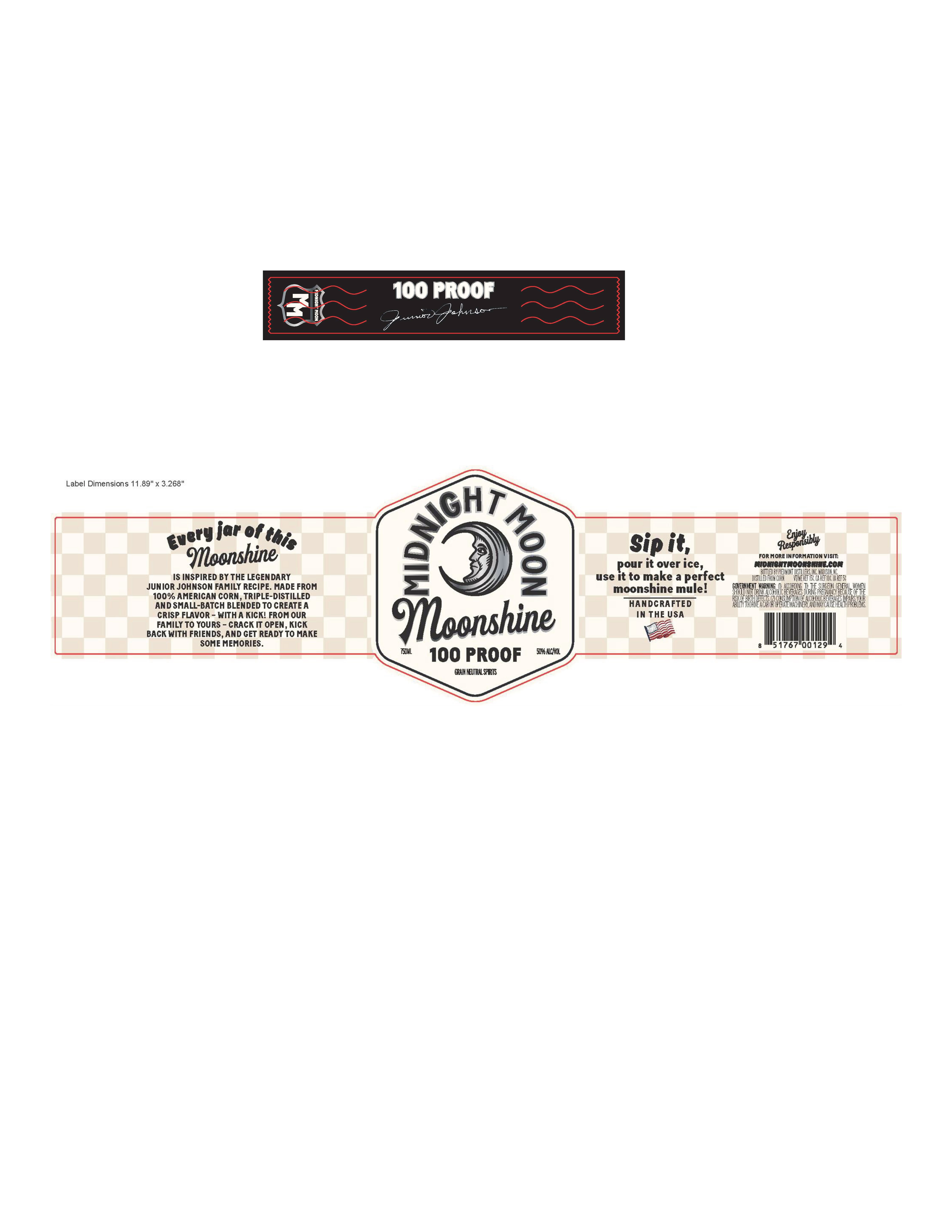 TABC label artwork for Midnight Moon Moonshine 100 Proof