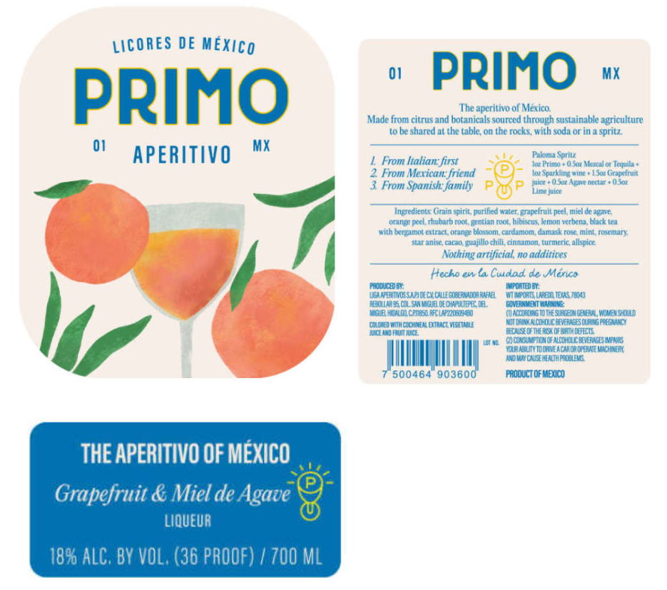 TABC label artwork for Primo Aperitivo
