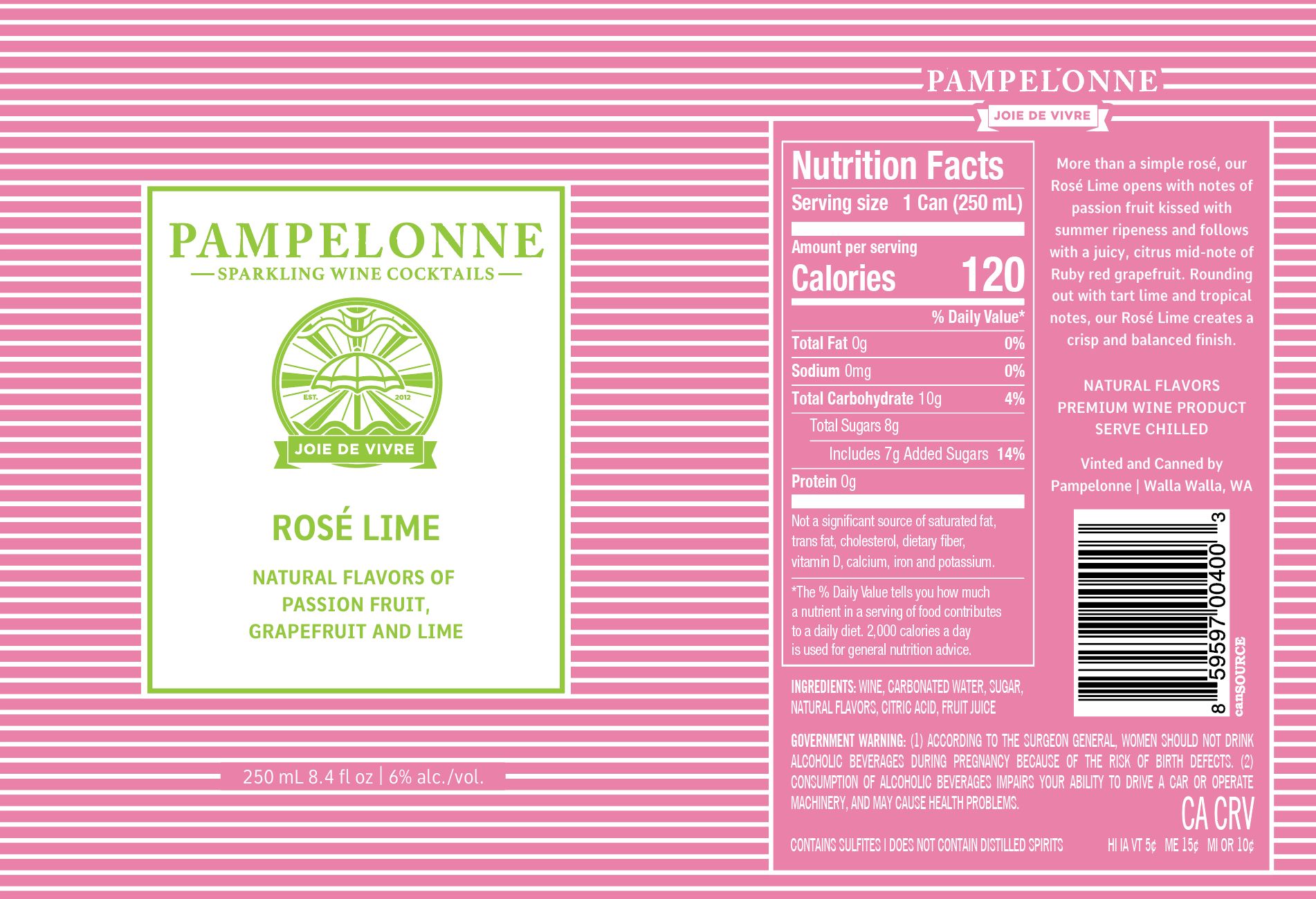 TABC label artwork for Pampelonne Rose Lime
