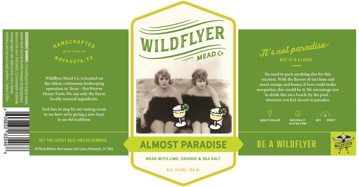 TABC label artwork for Wildflyer Mead Company Almost Paradise