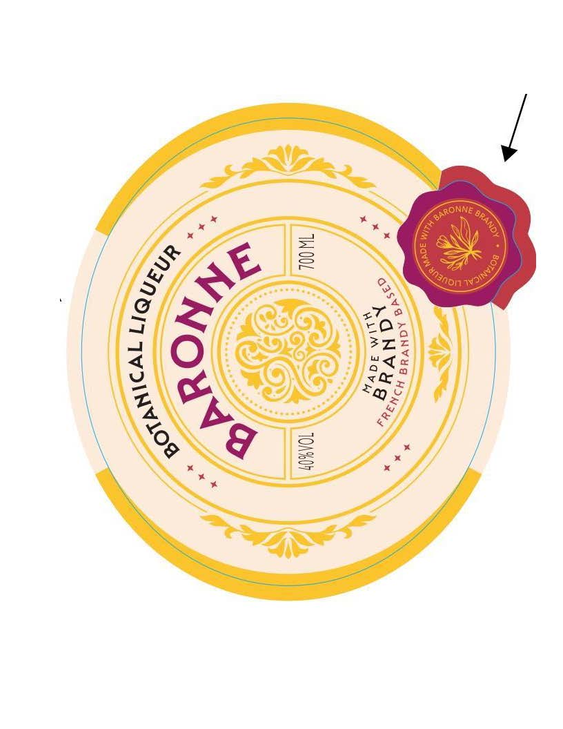 TABC label artwork for Baronne Brandy Botanicals Liqueur