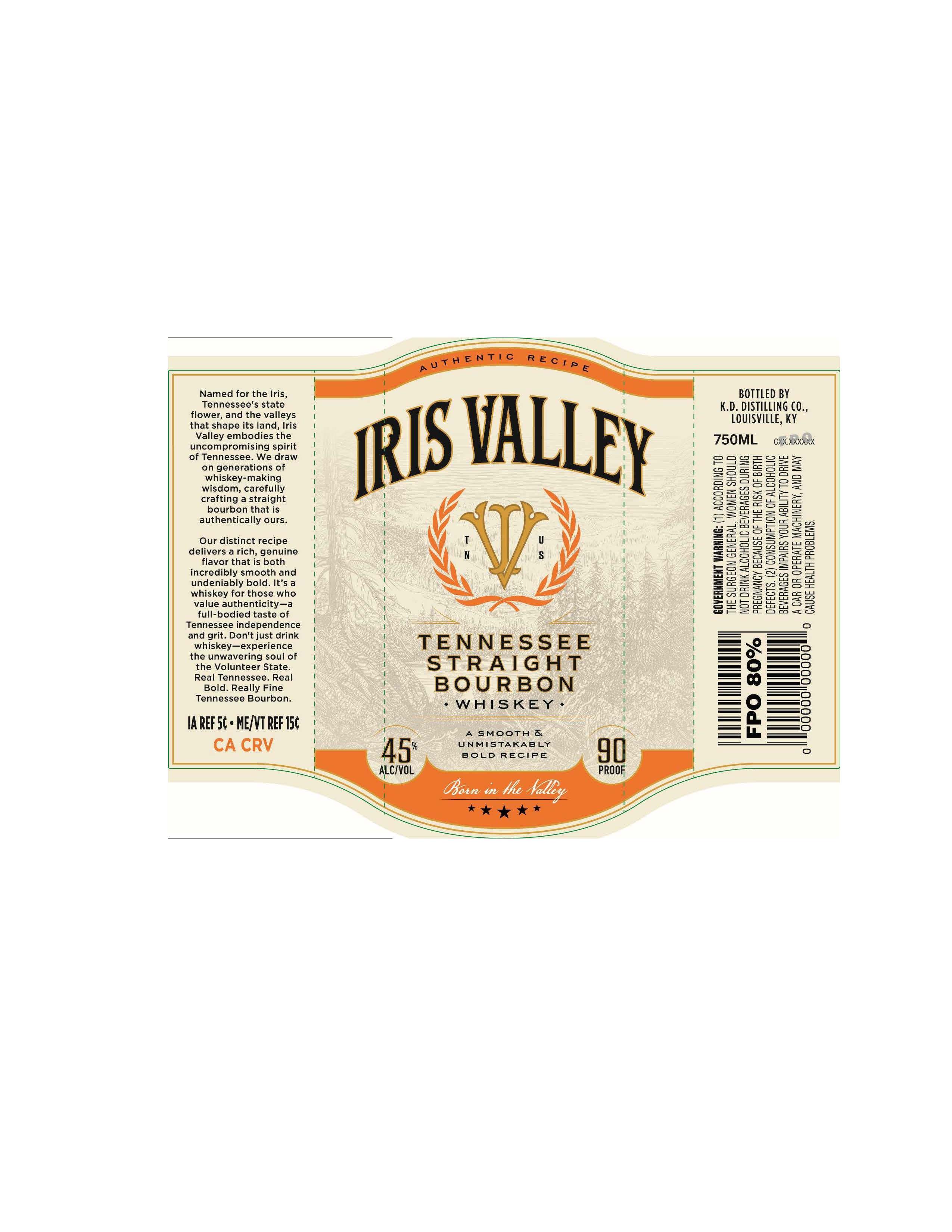TABC label artwork for Iris Valley Tennessee Bourbon