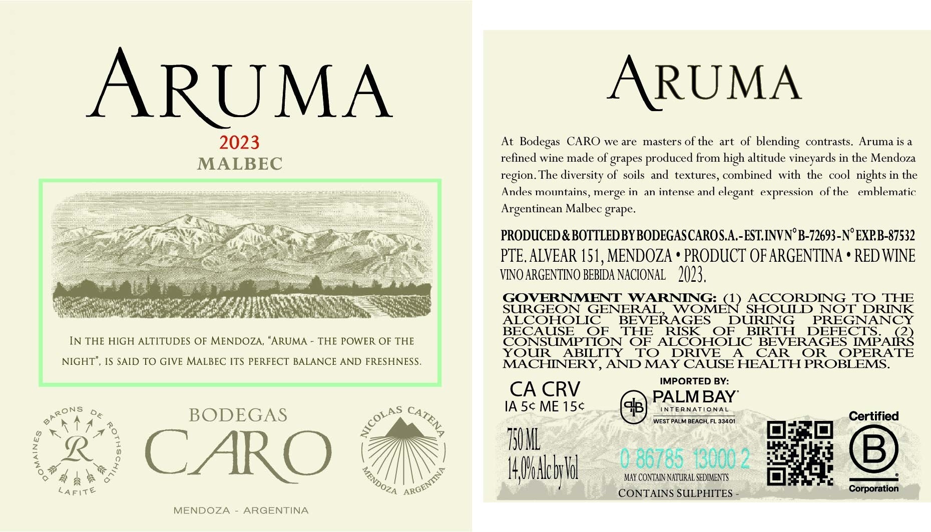TABC label artwork for ARUMA MALBEC