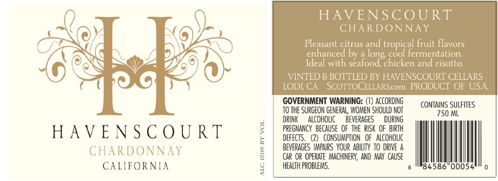 TABC label artwork for HAVENSCOURT CHARDONNAY