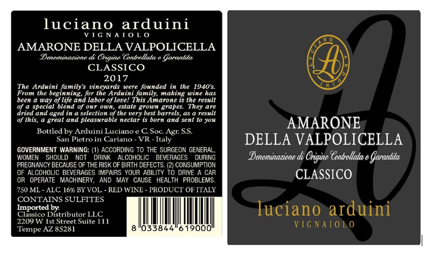 TABC label artwork for LUCIANO ARDUINI AMARONE