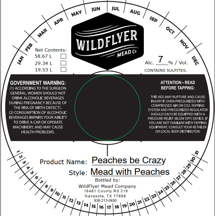TABC label artwork for Wildflyer Mead Company Peaches be Crazy
