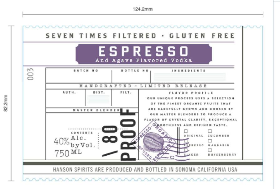 TABC label artwork for HANSON OF SONOMA ESPRESSO & AGAVE FLAVORED VODKA