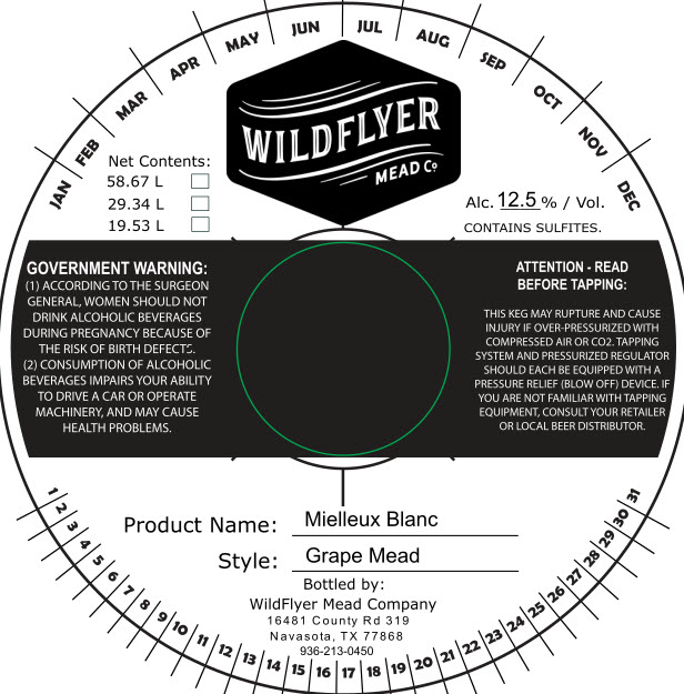 TABC label artwork for Wildflyer Mead Company Moelleux Blanc