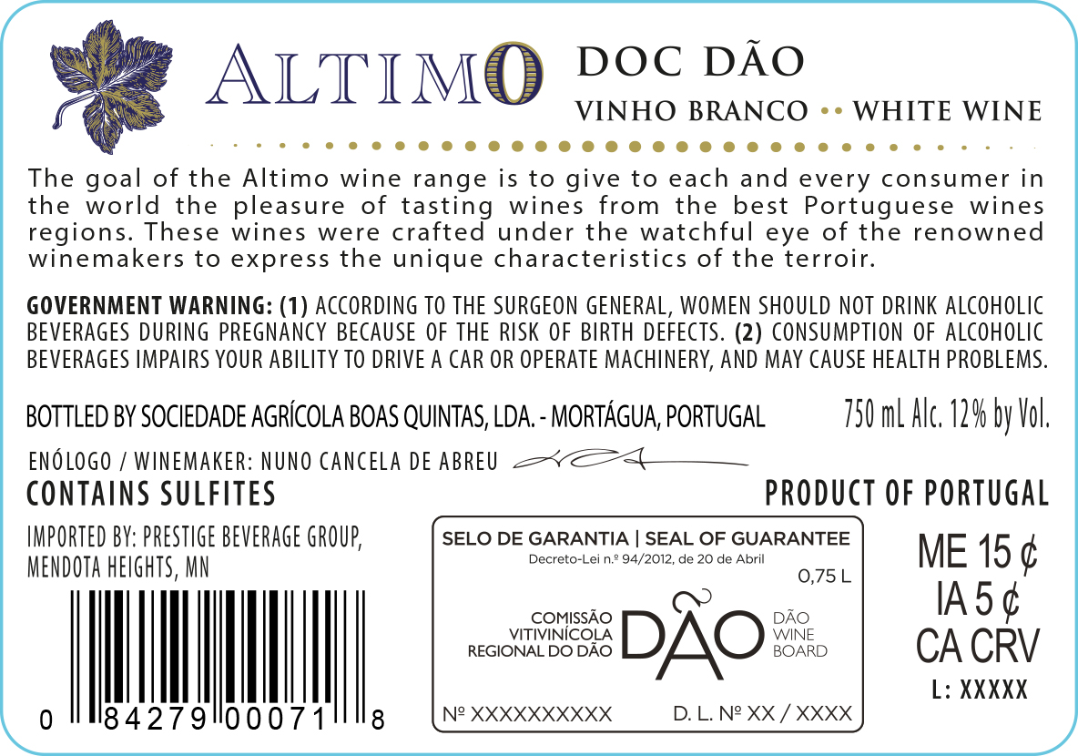 TABC label artwork for Altimo Doc Dao White Wine 2025