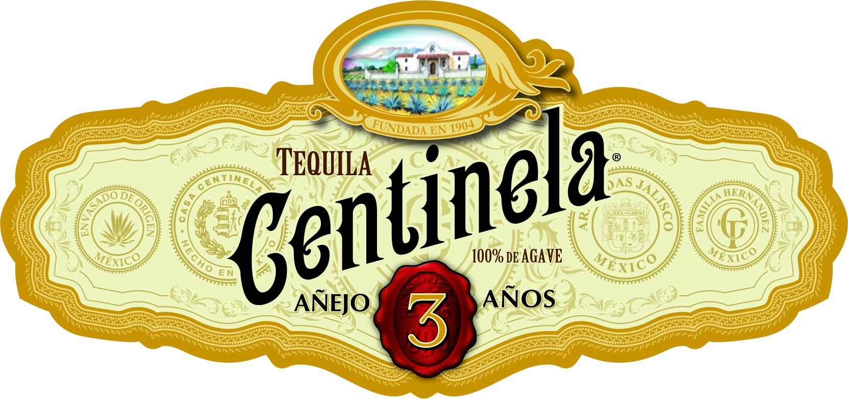 TABC label artwork for Tequila Centinela Anejo 3 Anos 100% Agave