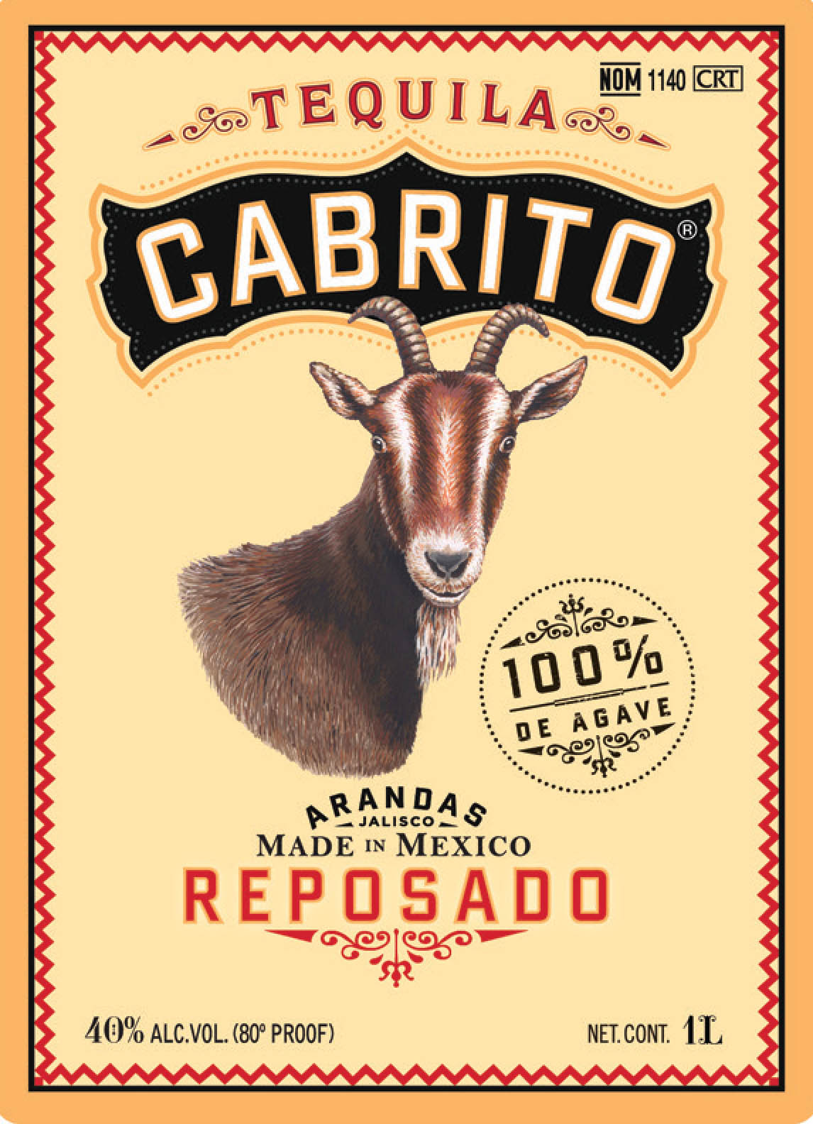 TABC label artwork for Cabrito Tequila Reposado Arandas 100% Agave