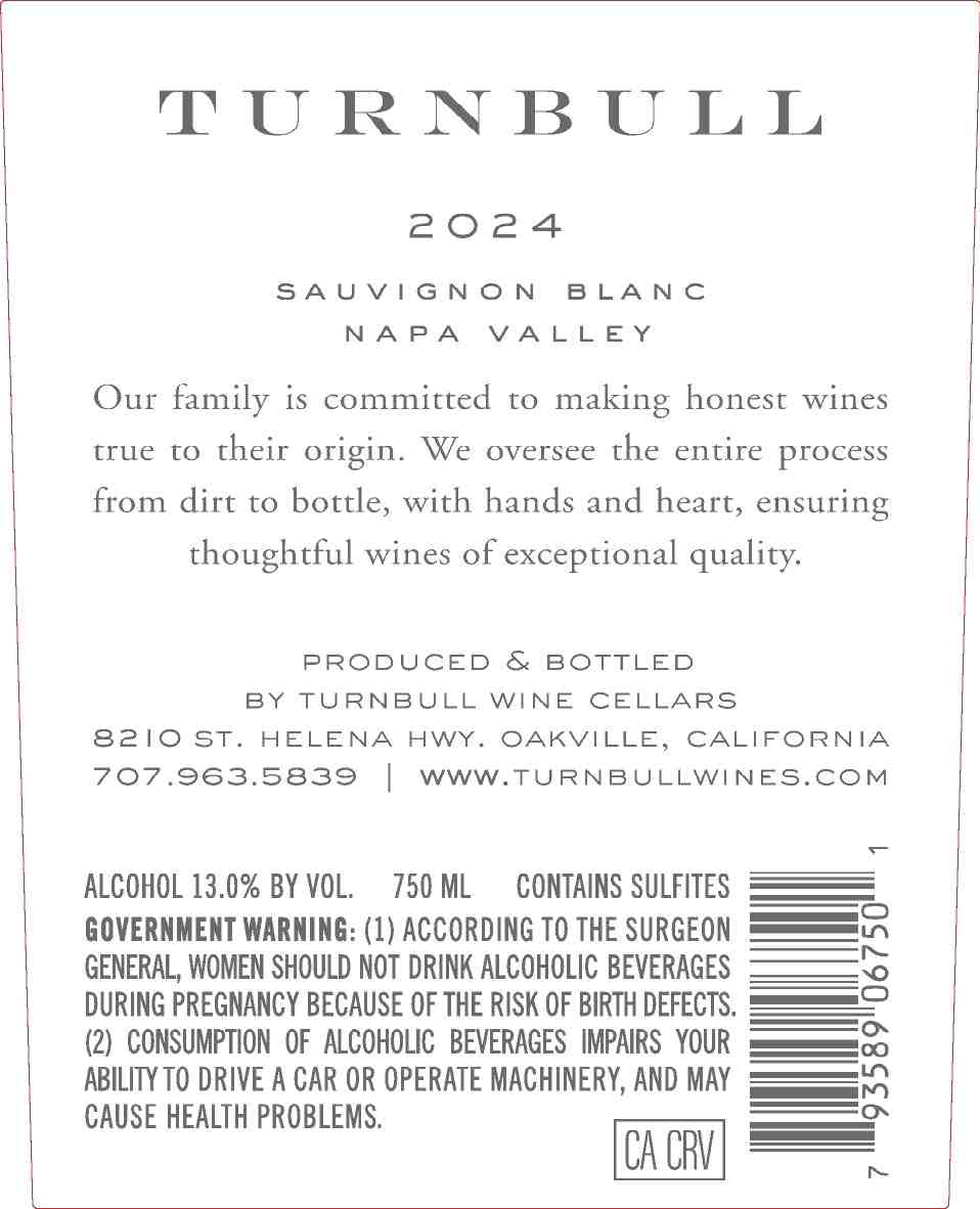 TABC label artwork for Turnbull Sauvignon Blanc Napa Valley