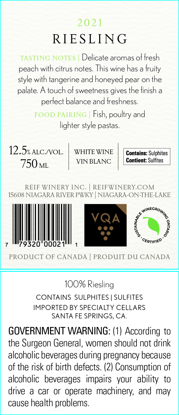 TABC label artwork for REIF WINERY RIESLING