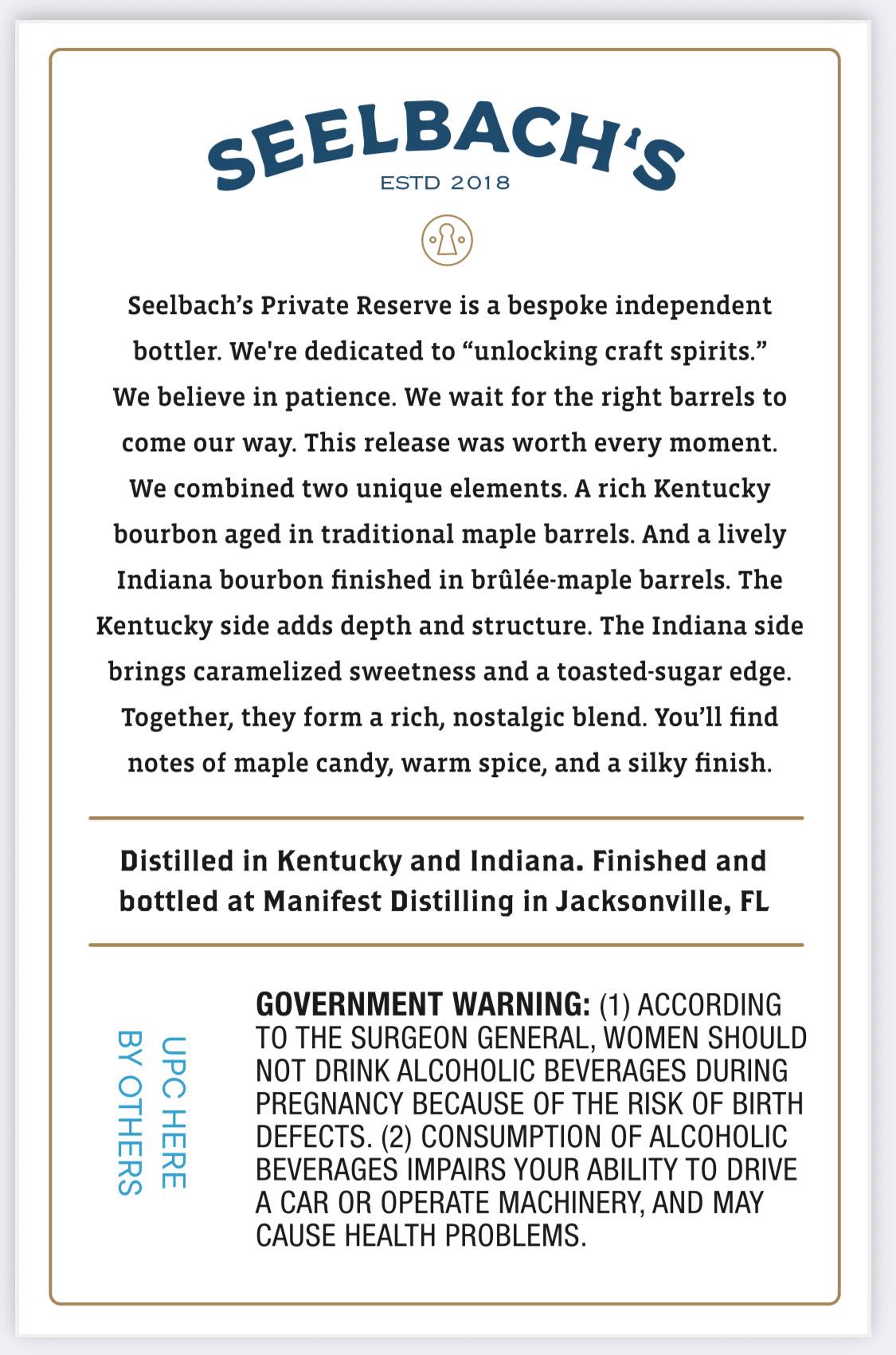 TABC label artwork for Seelbach's Private Reserve Double Stacked Maple Finished Straight Bourbon