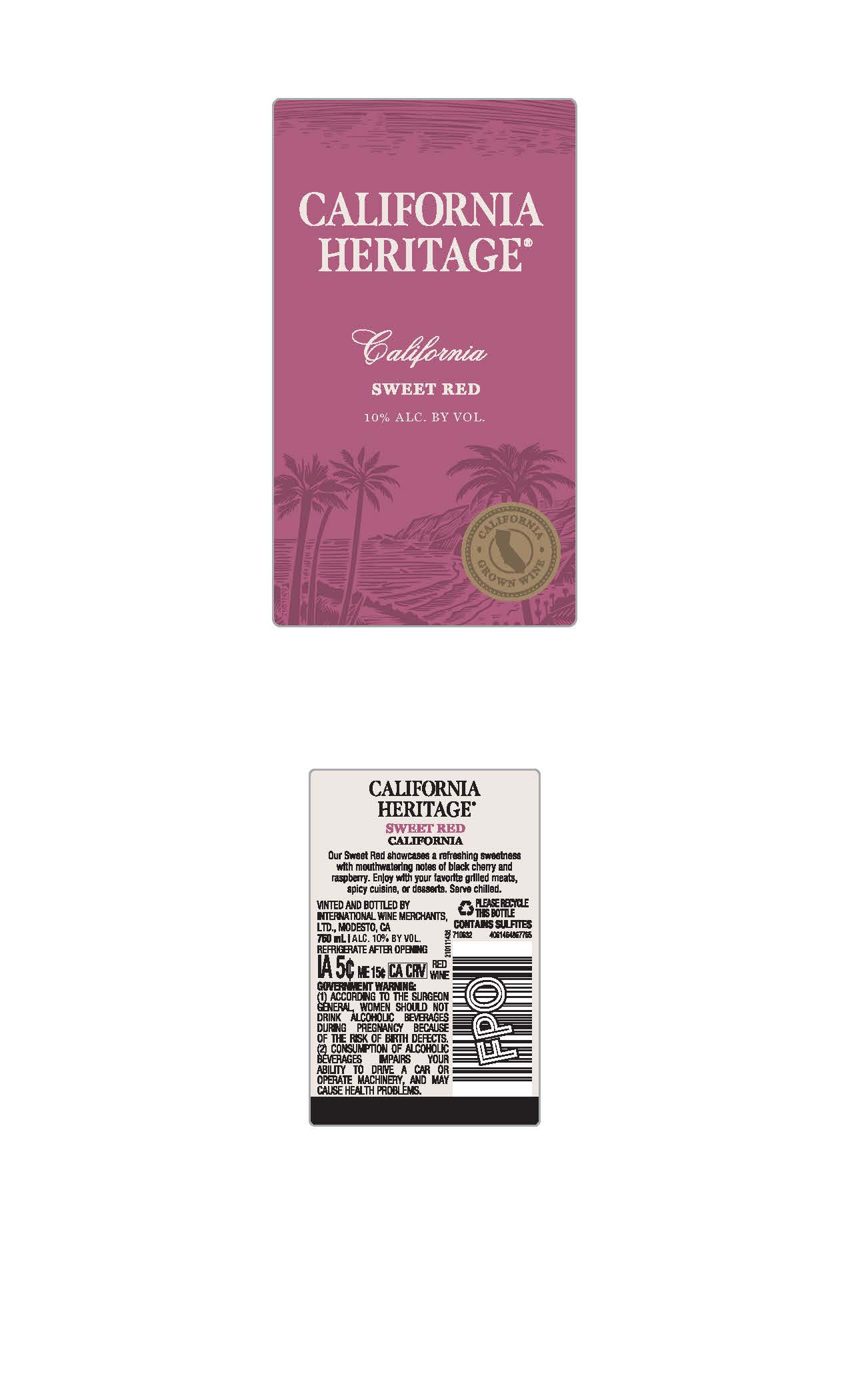 TABC label artwork for California Heritage Sweet Red California