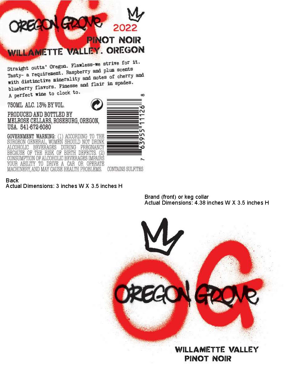 TABC label artwork for Oregon Grove Pinot Noir