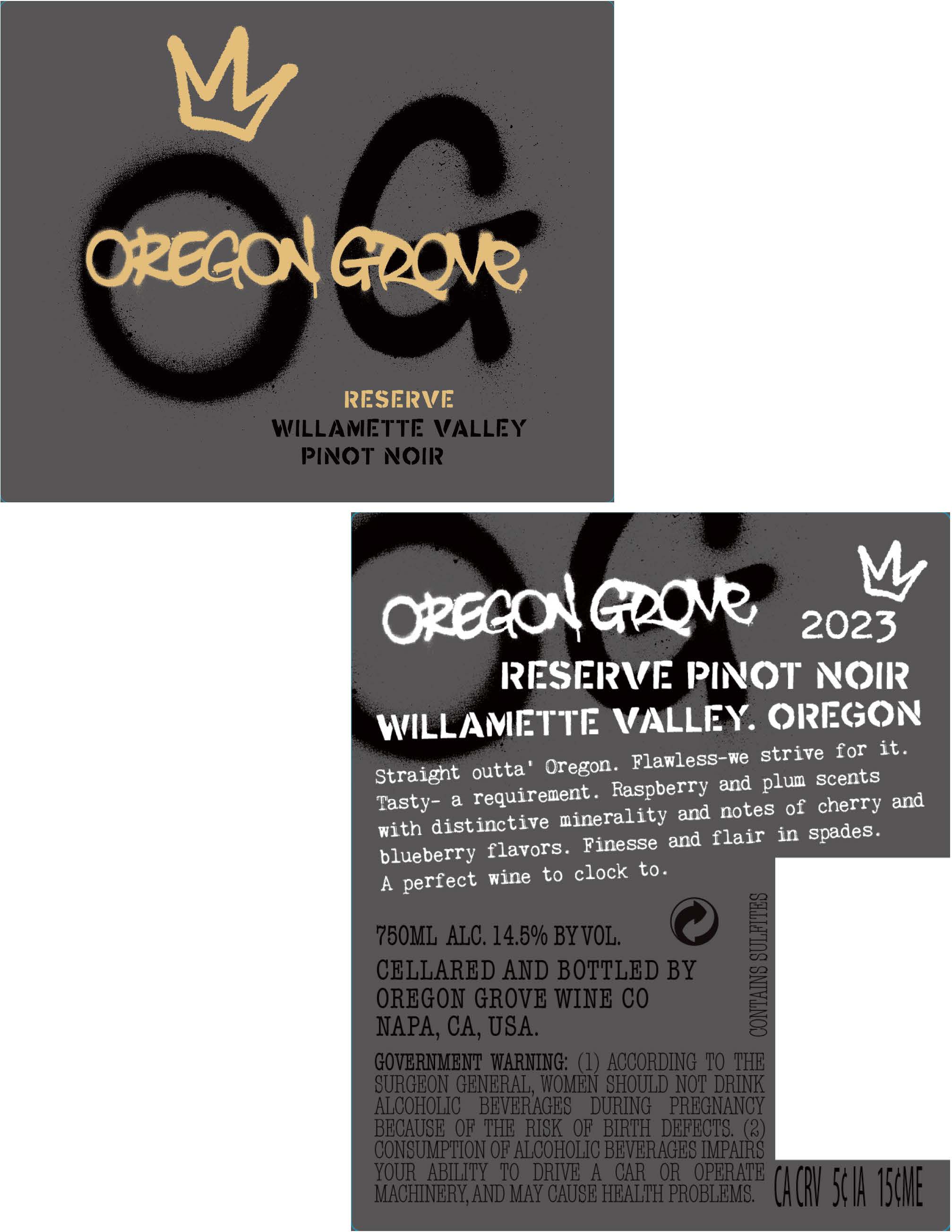 TABC label artwork for Oregon Grove Reserve Pinot Noir