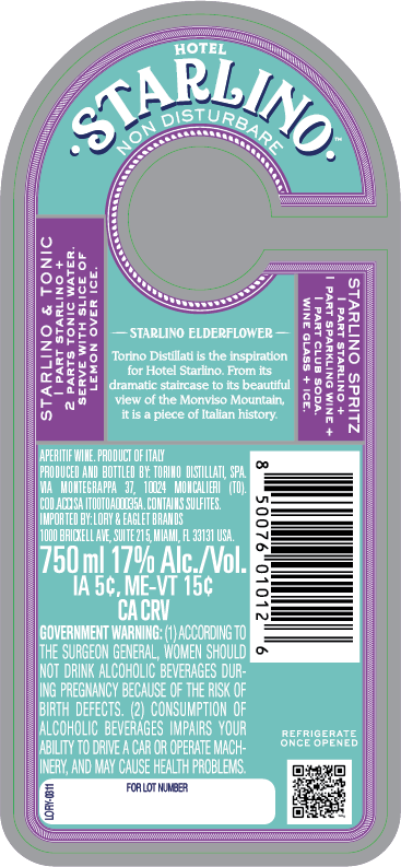 TABC label artwork for Hotel Starlino Elderflower Aperitivo