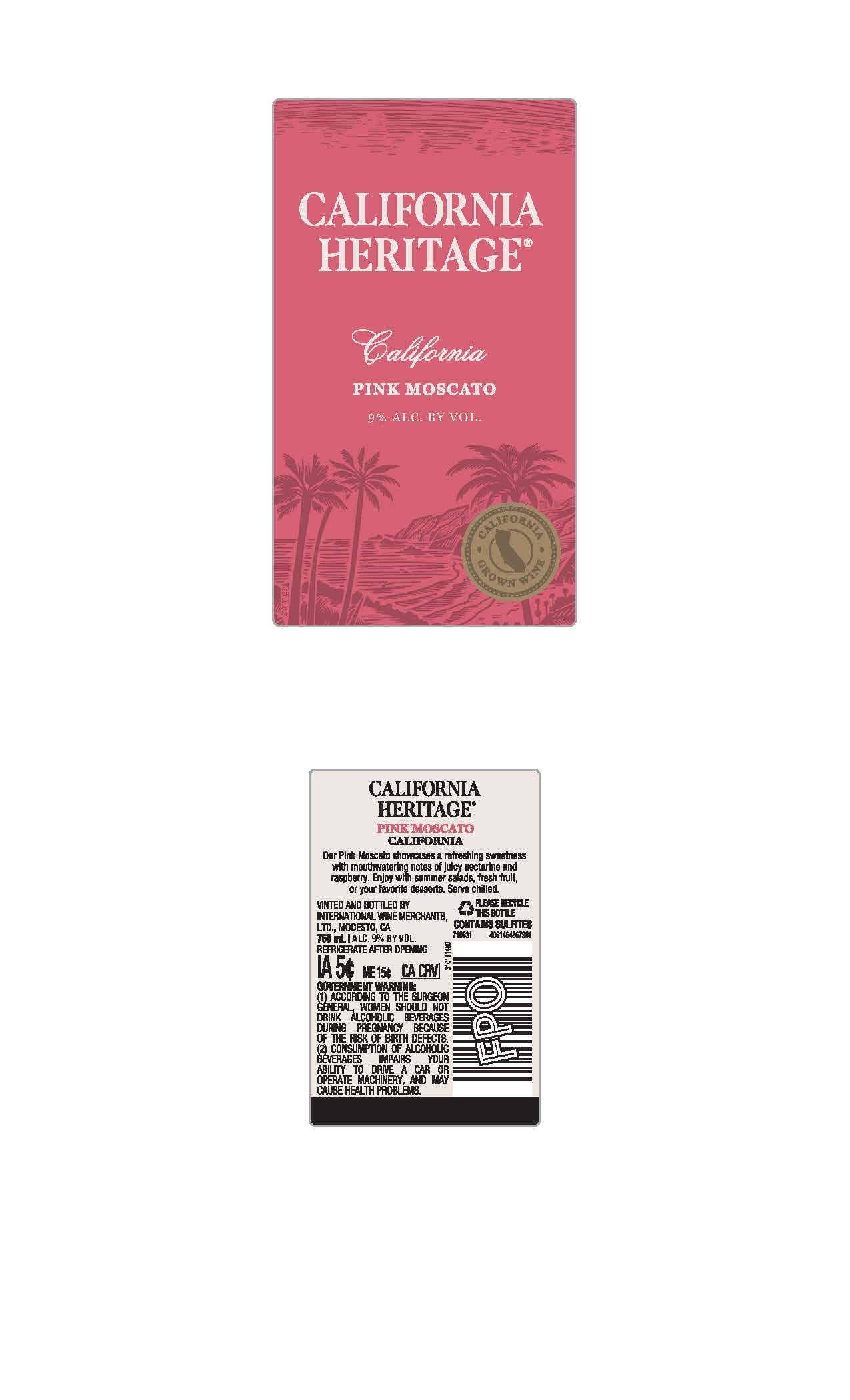 TABC label artwork for California Heritage Moscato California
