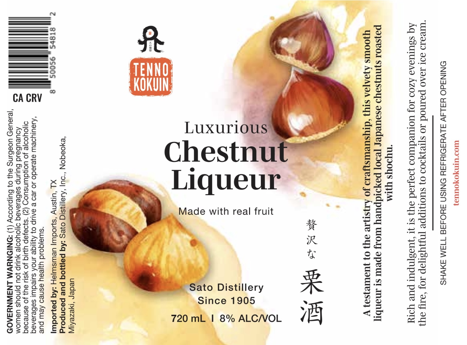 TABC label artwork for TENNO KOKUIN Luxurious Chestnut Liqueur