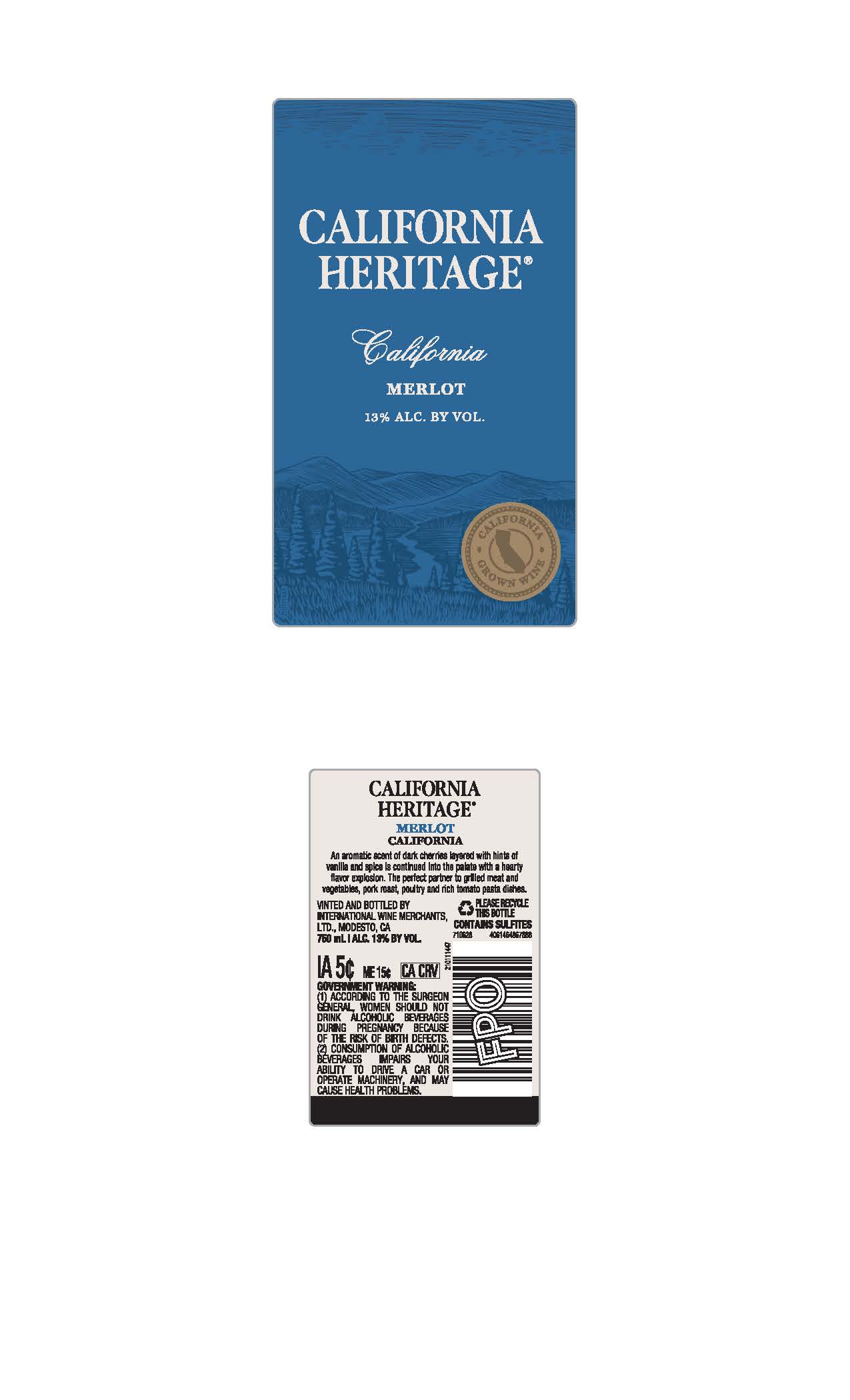 TABC label artwork for California Heritage Merlot California
