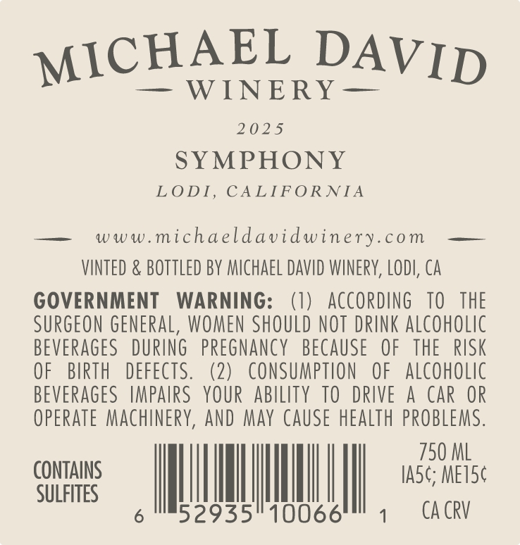 TABC label artwork for Michael David Winery Symphony