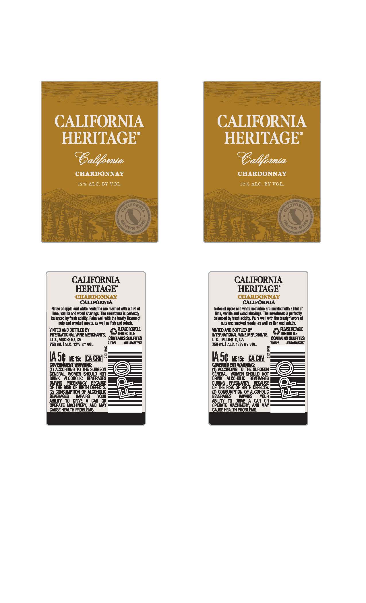 TABC label artwork for California Heritage Chardonnay California