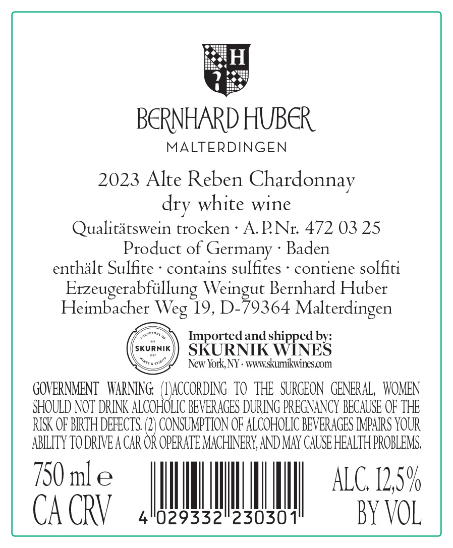 TABC label artwork for Bernhard Huber Alte Reben Chardonnay