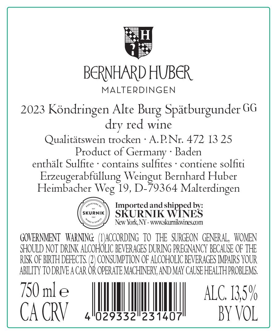 TABC label artwork for Bernhard Huber Alte Burg Spätburgunder