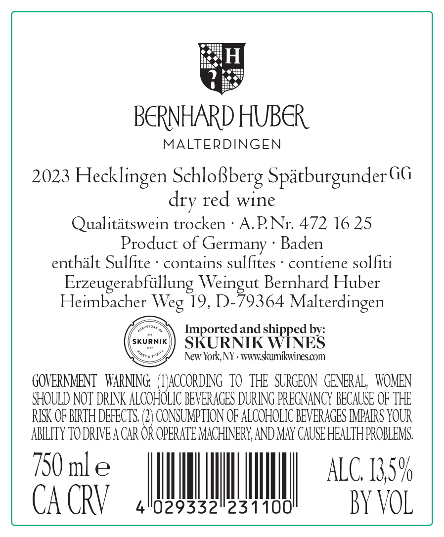 TABC label artwork for Bernhard Huber Schlossberg Spätburgunder