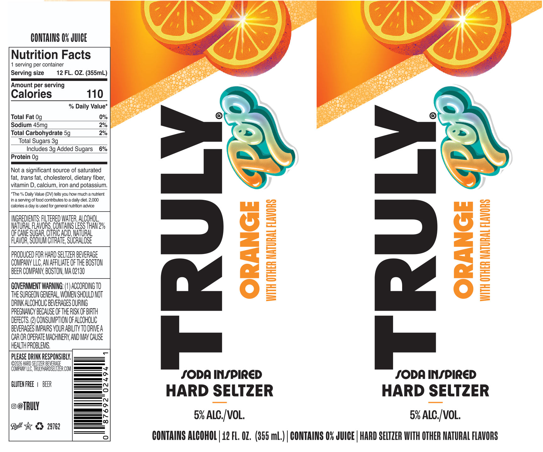 TABC label artwork for TRULY HARD SELZTER ORANGE