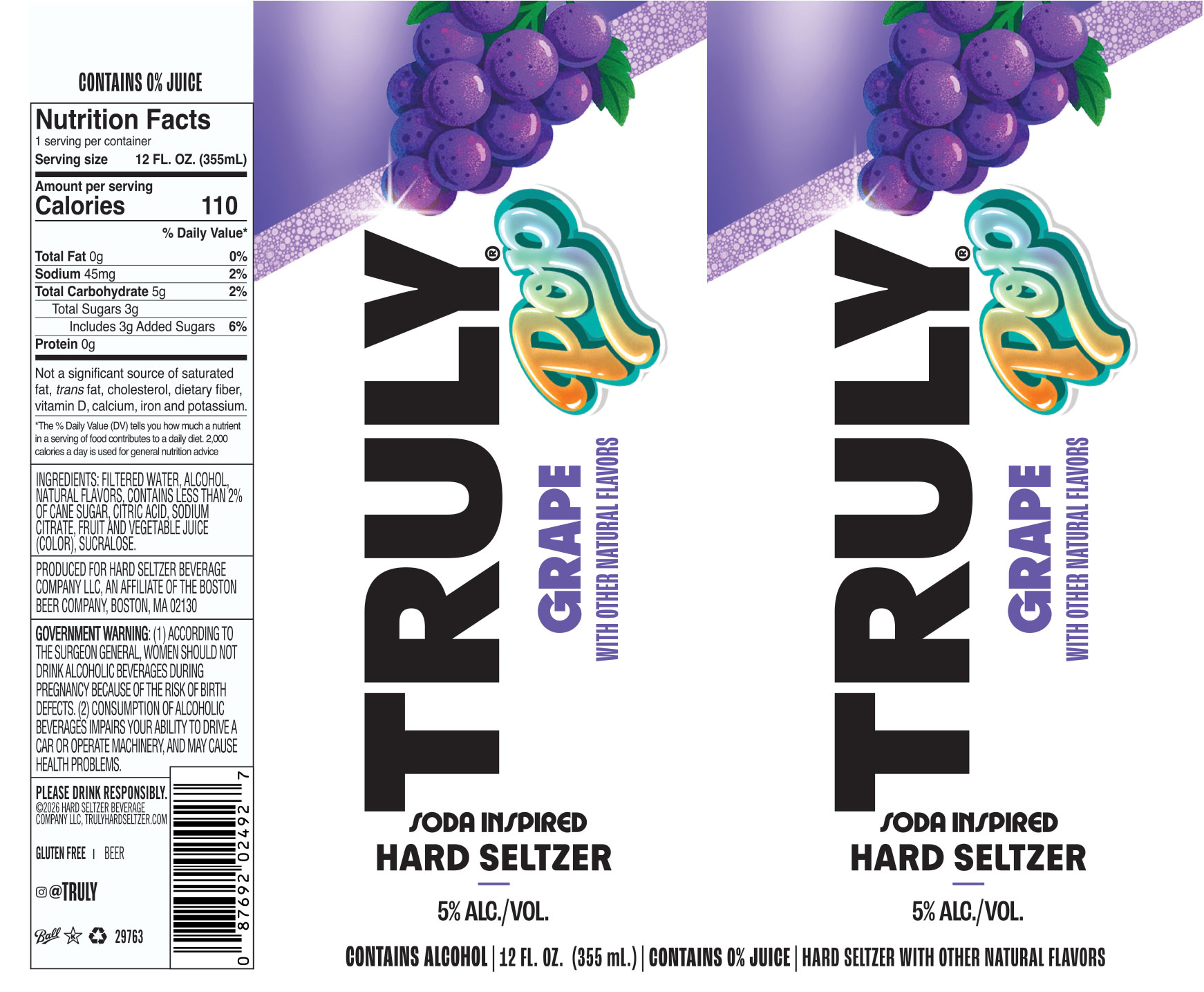 TABC label artwork for TRULY HARD SELTZER GRAPE