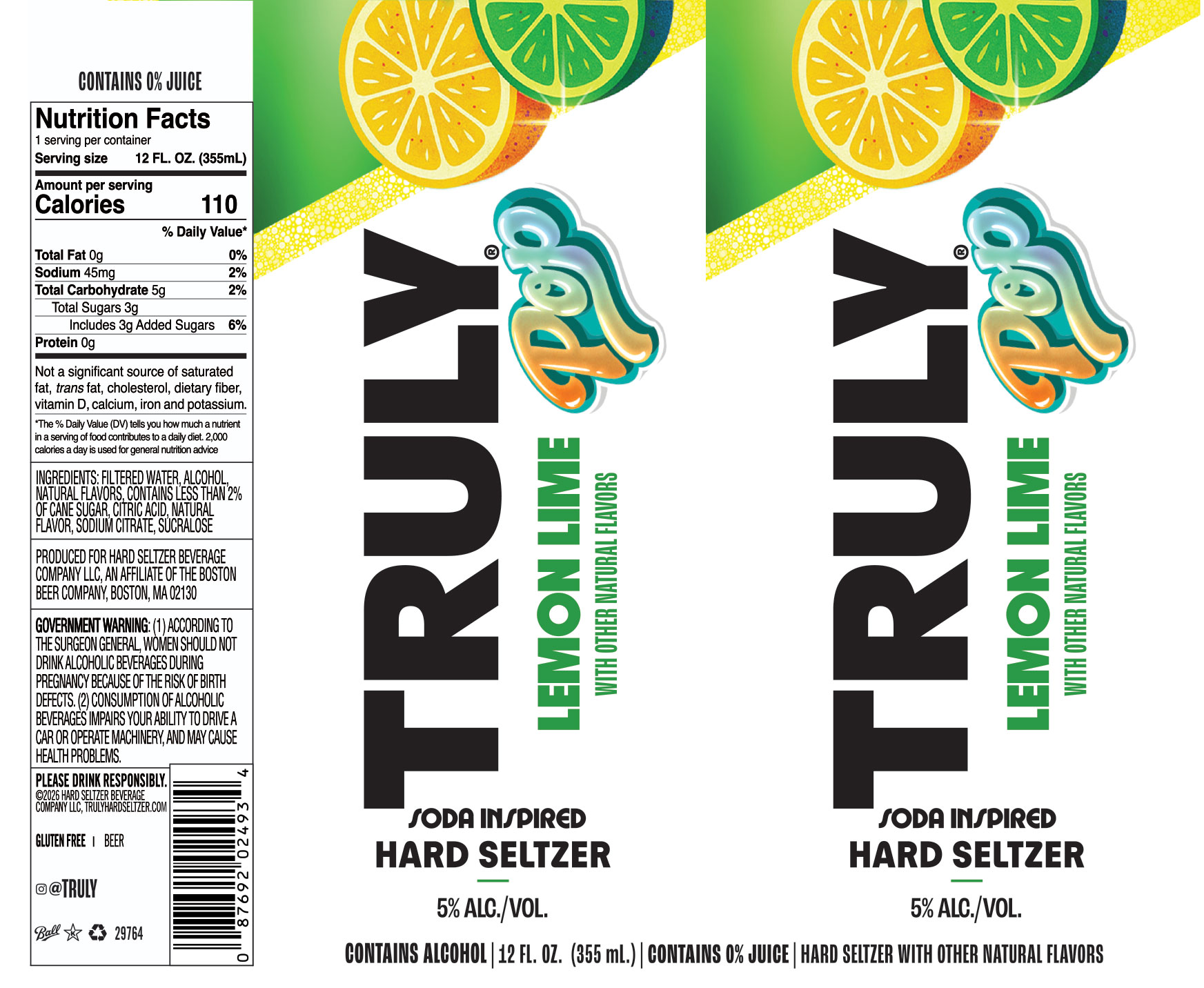 TABC label artwork for TRULY HARD SELTZER LEMON-LIME