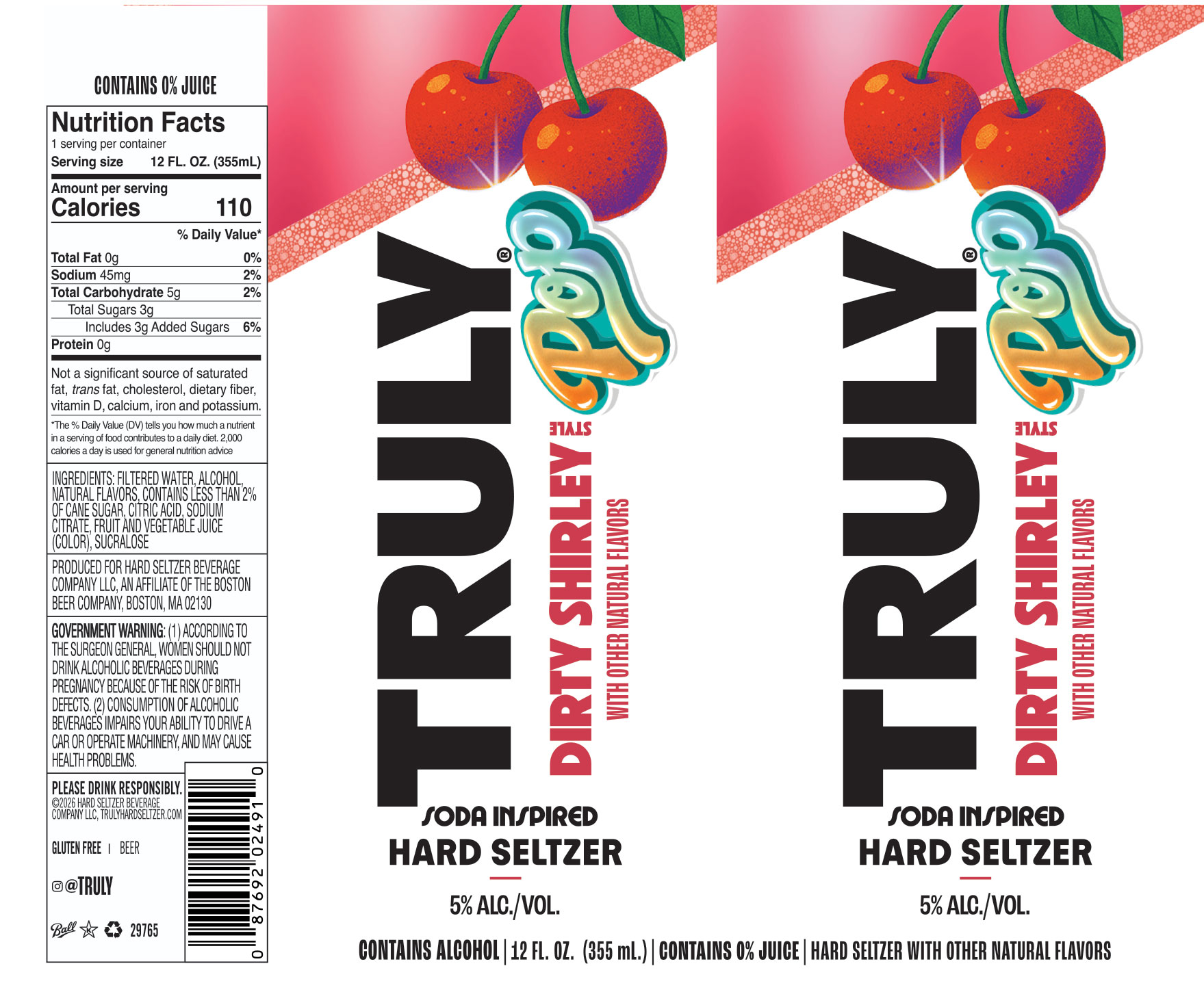 TABC label artwork for TRULY HARD SELTZER DIRTY SHIRLEY