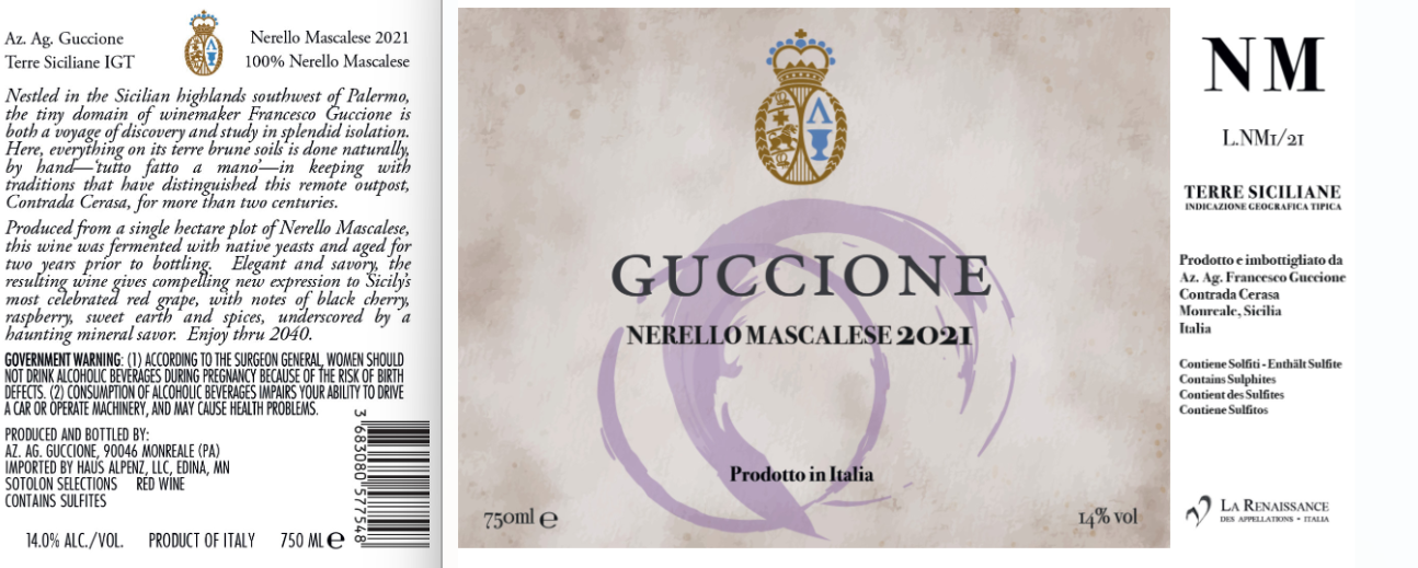 TABC label artwork for Guccione NM Red Wine