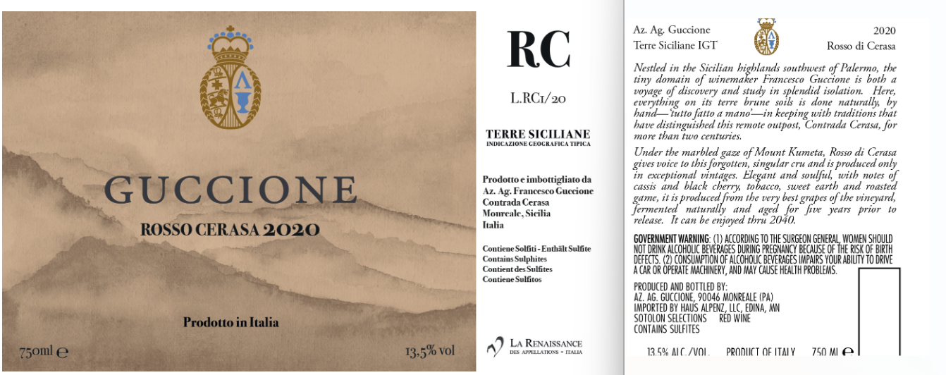 TABC label artwork for Guccione RC Red Wine