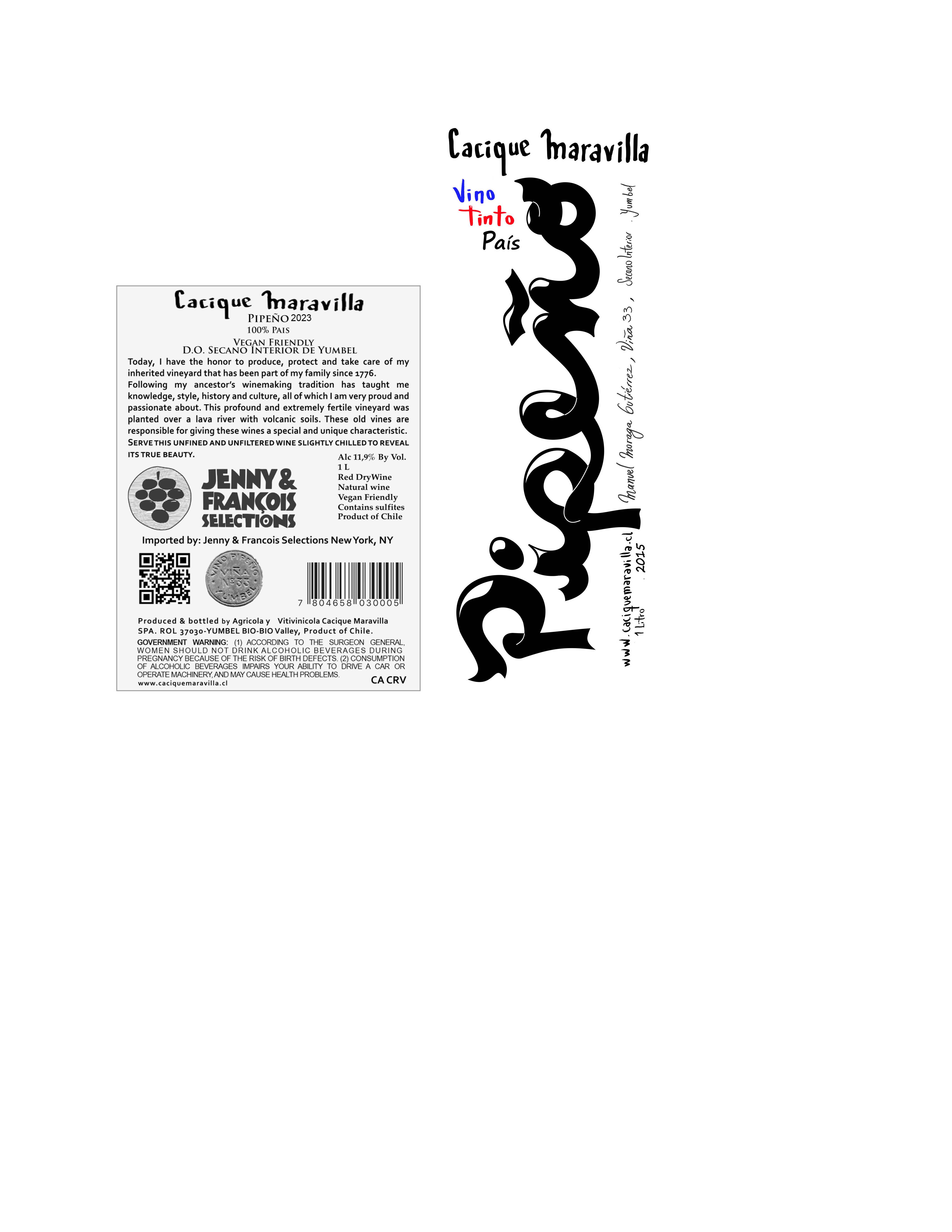 TABC label artwork for Cacique Maravilla, Pipeno