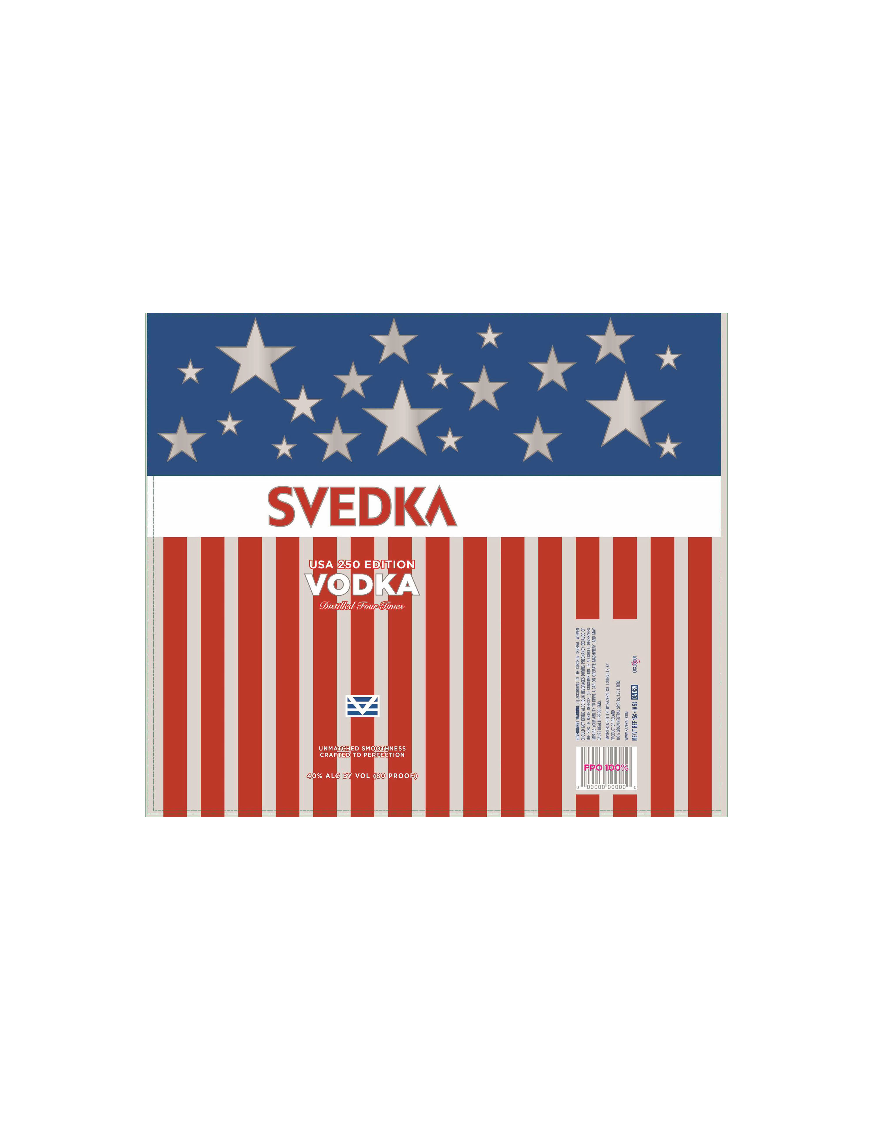 TABC label artwork for Svedka Vodka USA 250 Edition